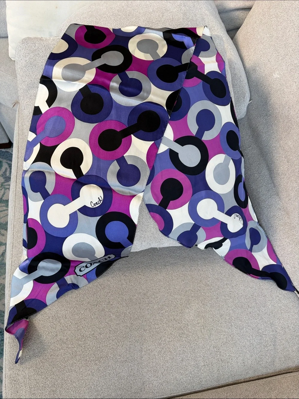 COACH Purple Multi Geometric Silk Scarf